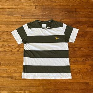 Striped mens Shirt - Green and White with moving flower quote